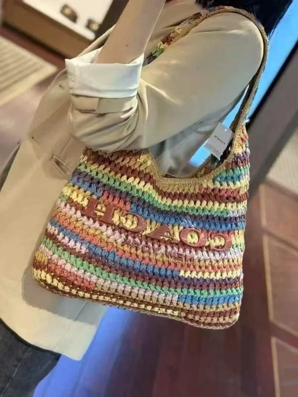 Coach Brooklyn 34 Multicolor Crochet Shoulder Bag - Casual Summer Tote